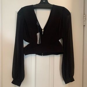 Bebe cropped cutout chiffon sleeve blouse M